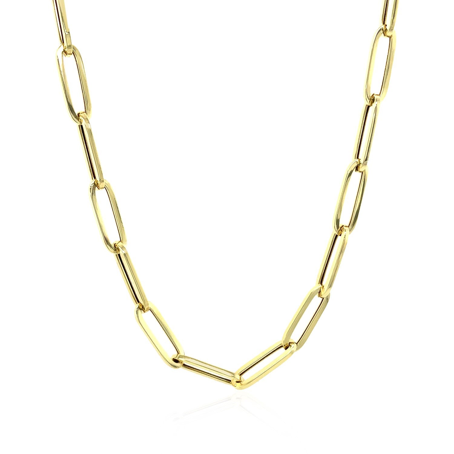 10K Yellow Gold Lite Paperclip Chain (4.20 mm) in a sleek high-contrast midnight luxury editorial style